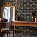 Art Nouveau Wallpaper with a Floral Damask Motif in Brown, Gold, and Blue - C295