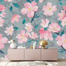 Fashionable Modern Grey Wallpaper with Pink Flowers