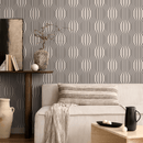 Geometric Wallpaper with Wavy Vertical Lines in Black and Beige - C303
