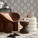 Geometric Wallpaper with Wavy Vertical Lines in Black and Beige - C303