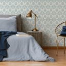 Damask Wallpaper Featuring a Classic Ornate Motif in Blue and Cream - C309
