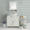 Damask Wallpaper Featuring a Classic Ornate Motif in Blue and Cream - C309