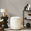 Geometric Wallpaper with a Dashed Diamond Motif in Black and Off-White - C322