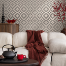 Geometric Wallpaper with a Dashed Diamond Motif in Black and Off-White - C322