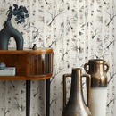 Abstract Forest Wallpaper with Watercolor Birch Trees in Beige, Black and Blue - C325