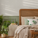 Damask Wallpaper with an Intricate Trellis Motif in Beige and Cream - C326