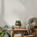 Damask Wallpaper with an Intricate Trellis Motif in Beige and Cream - C326