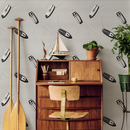 Nautical Wallpaper with Speedboats and Wavy Lines in Black and Off-White - C334