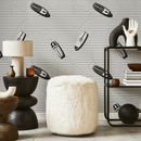 Nautical Wallpaper with Speedboats and Wavy Lines in Black and Off-White - C334