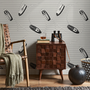 Nautical Wallpaper with Speedboats and Wavy Lines in Black and Off-White - C334