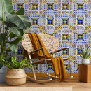 Tile Wallpaper with a Portuguese Azulejo Motif in Blue, Yellow, and Green - C339