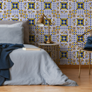 Tile Wallpaper with a Portuguese Azulejo Motif in Blue, Yellow, and Green - C339