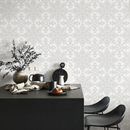 Damask Wallpaper with an Intricate Medallion Motif in Light Gray - C342