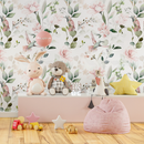 Animal Wallpaper with Hummingbirds and Flowers in Pink and Green - C353