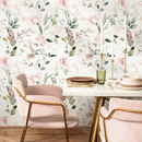 Animal Wallpaper with Hummingbirds and Flowers in Pink and Green - C353