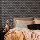 Geometric Wallpaper with a Fan Motif in Black and White - C365