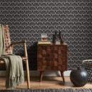Geometric Wallpaper with a Fan Motif in Black and White - C365