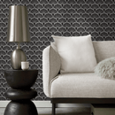 Geometric Wallpaper with a Fan Motif in Black and White - C365