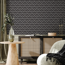 Geometric Wallpaper with a Fan Motif in Black and White - C365