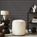 Geometric Wallpaper with a Fan Motif in Black and White - C365