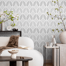 Art Deco Wallpaper with a Textured Ogee Motif in Shades of Gray - C370
