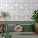 Art Deco Wallpaper with a Textured Ogee Motif in Shades of Gray - C370