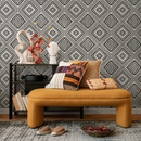 African Wallpaper with a Tribal Diamond Pattern in Black and Cream - C373