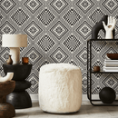 African Wallpaper with a Tribal Diamond Pattern in Black and Cream - C373