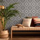 African Wallpaper with a Tribal Diamond Pattern in Black and Cream - C373