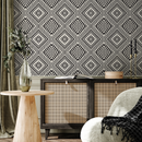 African Wallpaper with a Tribal Diamond Pattern in Black and Cream - C373
