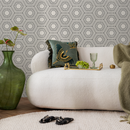 Geometric Wallpaper Featuring Radiating Hexagons in Black and Cream - C378