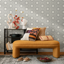 Geometric Wallpaper Featuring Radiating Hexagons in Black and Cream - C378