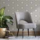 Geometric Wallpaper Featuring Radiating Hexagons in Black and Cream - C378