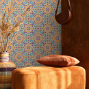 Tile Wallpaper with an Intricate Motif in Blue, Yellow, and Purple - C385