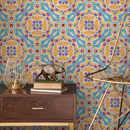 Tile Wallpaper with an Intricate Motif in Blue, Yellow, and Purple - C385