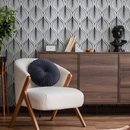 Abstract Wallpaper with Flowing Leaf Motifs in Navy Blue and Cream - C387