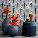 Abstract Wallpaper with Flowing Leaf Motifs in Navy Blue and Cream - C387