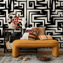 Abstract Wallpaper with a Bold Graphic Maze Motif in Black and Off-White - C388