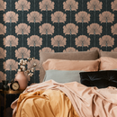Art Nouveau Wallpaper with a Vintage Stylized Floral Motif in Muted Pink and Charcoal - C389