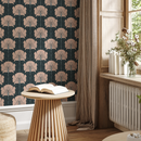Art Nouveau Wallpaper with a Vintage Stylized Floral Motif in Muted Pink and Charcoal - C389