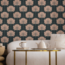 Art Nouveau Wallpaper with a Vintage Stylized Floral Motif in Muted Pink and Charcoal - C389