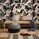 Tropical Wallpaper with Stylized Monstera Leaves in Black, Brown, and Beige - C397