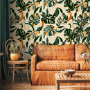 Tropical Wallpaper with Boho Monstera Leaves in Green, Orange, and Tan - C398