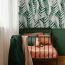 Abstract Wallpaper with a Palm Leaf Motif in Green and Beige - C401