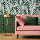 Abstract Wallpaper with a Palm Leaf Motif in Green and Beige - C401