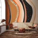Abstract Wallpaper with Organic Shapes in Orange, Black, and Beige - C414
