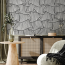 Abstract Wallpaper with Flowing Wavy Lines in Black and White - C424