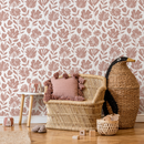 Floral Wallpaper with Stylized Wildflowers in Clay - C436