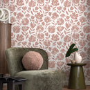 Floral Wallpaper with Stylized Wildflowers in Clay - C436