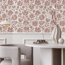 Floral Wallpaper with Stylized Wildflowers in Clay - C436